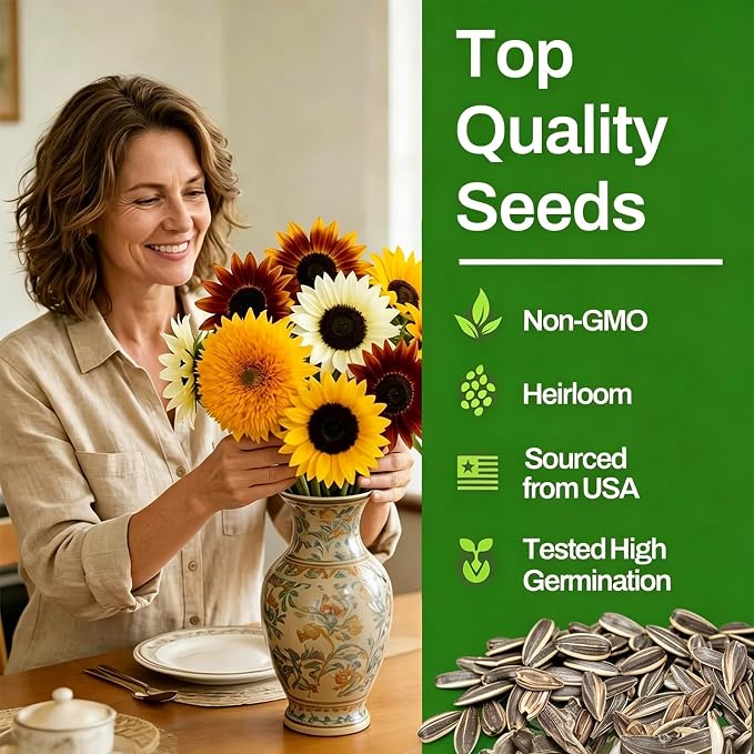 LUOJIBIE Sunflower Seeds 5 Varieties Mixed, 1500+ Sunflower Seeds for Planting 2026, High Germination Non-GMO, Wildflower Seeds for Planting Indoor Outdoor, Open Pollinated