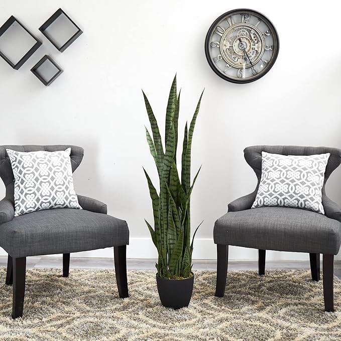Nearly Natural 46in Artificial Snake Plant, Sansevieria Faux Greenery for Indoor Home Office Decor