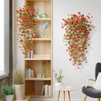 Artificial Hanging Flowers Plants for Outdoor Spring Summer Decoration, 2PCS Faux Silk Daisy UV Resistant Look Real for Outside Home Indoor Planter Porch Garden Yard Decor(Red)