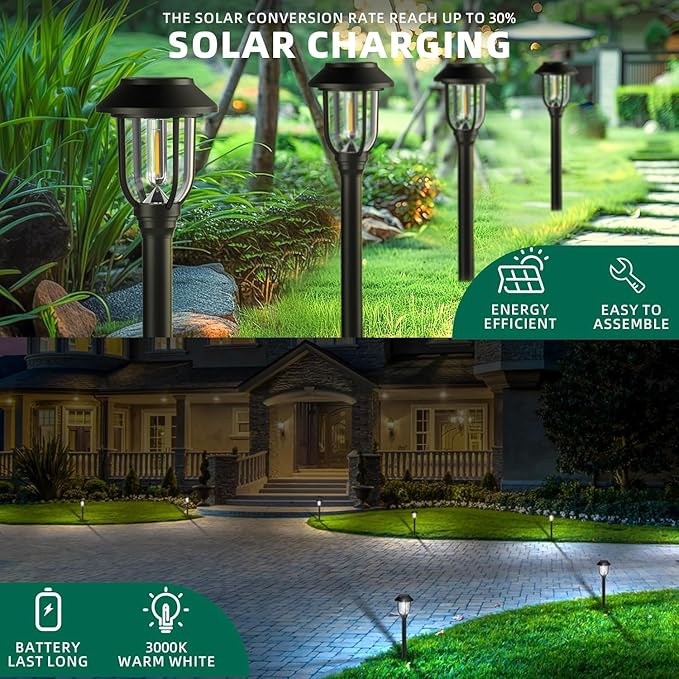 Solar Lights Outdoor 8 Pack, Cool White Solar Pathway Lights, Auto On/Off,Waterproof Solar Powered LED Landscape Lighting for Path Walkway Driveway Yard Garden Patio