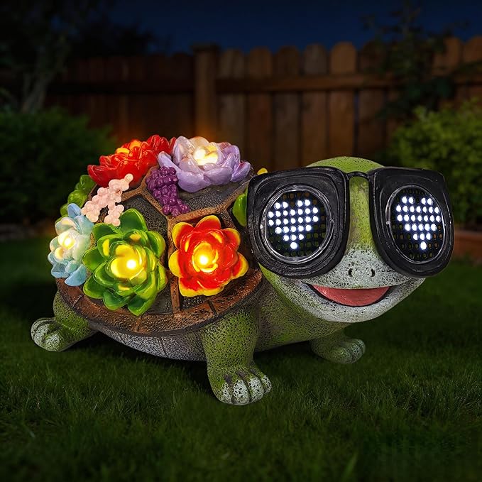 Solar Turtle Garden Decor Statue - Turtle Garden Statues with Love LED Lights,Outdoor Figurine Decorations for Outside Yard, Lawn, Patio, Porch, Balcony, Unique Birthday Gifts for Mom Women Grandma