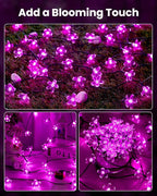 Brightown 2 Pack Total 52FT 120 LED Flower Solar String Lights Outdoor Waterproof Fairy Lights for Garden Yard Fence Patio Christmas Tree Wedding Party Decor, Pink