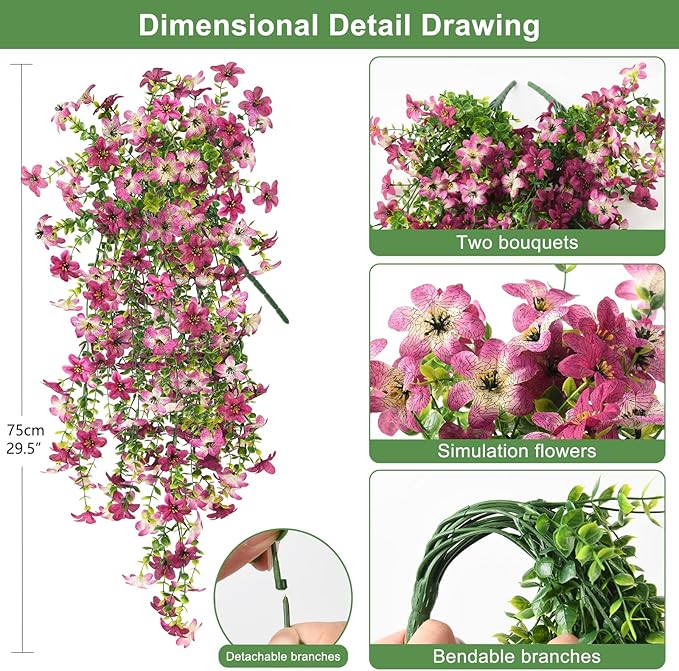 Artificial Fake Hanging Flowers Plants for Outdoor Spring Decoration,2 PCS Faux Silk Daisy with Eucalyptus Leaves,UV Resistant Look Real for Outside Home Indoor Planter Porch Patio Balcony Yard Decor