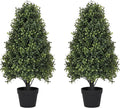 30" Boxwood Topiary Trees Artificial Outdoor Set of 2, UV Resistant Faux Plants for Front Porch Planters, Realistic Cone-Shaped Fake Bushes & Shrubs, 2.5ft Evergreen Decoration