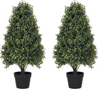 30" Boxwood Topiary Trees Artificial Outdoor Set of 2, UV Resistant Faux Plants for Front Porch Planters, Realistic Cone-Shaped Fake Bushes & Shrubs, 2.5ft Evergreen Decoration