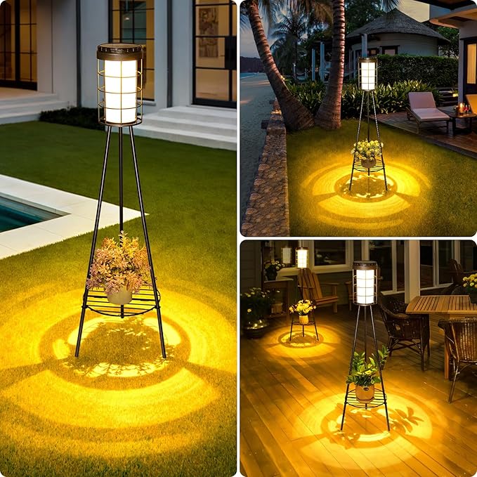 38 inch Solar Floor Lamp with Tripod Plant Stands, Waterproof Outdoor Solar Lights for Garden, Porch, Yard, Backyard, Patio (2 Pack)
