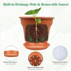 Pottiffe 6 Inch Plastic-Flower Pot-for-Indoor Plants, 6 Pack Outdoor Plant Pots with Drainage Holes & Saucers, Resin Garden Pots Planters