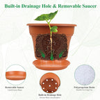 Pottiffe 8 Inch Plastic-Flower Pot-for-Indoor Plants, 4 Pack Large Outdoor Planter Pot with Drainage Holes & Saucers, Resin Decorative Garden Pots Planters