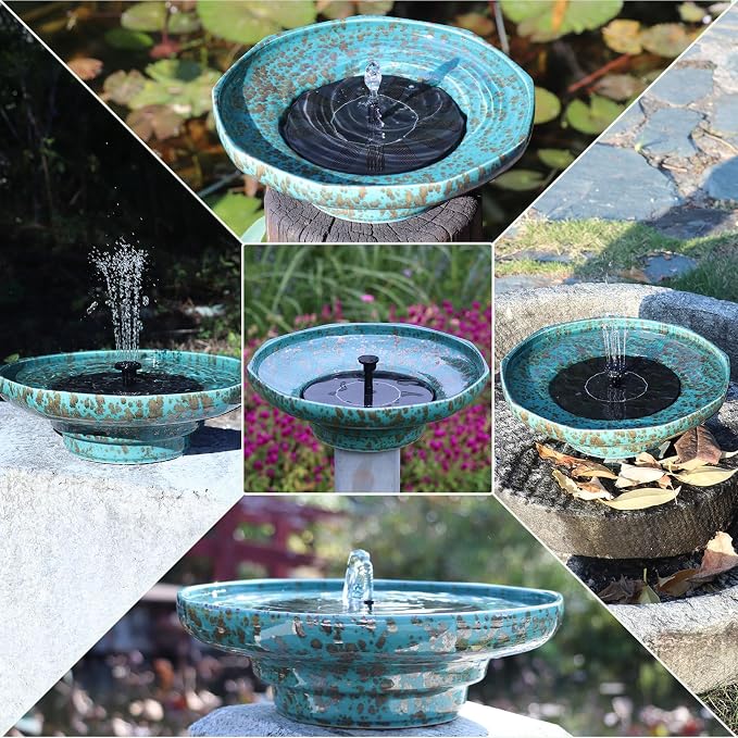 Solar Fountain Ceramic Bird Bath,Bird Bath for Outside,Outdoor Fountain BirdBaths,Garden and Home Décor.