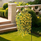 Artificial Hanging Flowers Plants for Outdoor Fall Decoration, 2PCS Faux Silk Daisy UV Resistant Look Real for Outside Home Indoor Planter Porch Garden Yard Autumn Decor(Yellow)