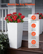 VEVOR 26 Inch Tall Planter Set of 2, Outdoor Large Tall Planters for Outdoor Indoor Plants, White Tapered Planter for Front Porch, Patio, Garden, Plant Container Flower Pots with Built-in Drainage