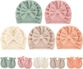 BQUBO Baby Turban Hats and Mittens Set Newborn Infant Hospital Hats Caps with Bows for Baby Boys Girls 0-12 Months