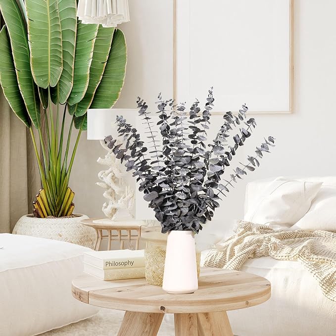 Tavkite 16 Pcs Dried Eucalyptus Stems, 17'' Natural Eucalyptus Leaves Branches Hanging for Shower, Preserved Real Black Plant Live Greenery for Home SPA Wall Bathroom Wedding Party Vase Decor