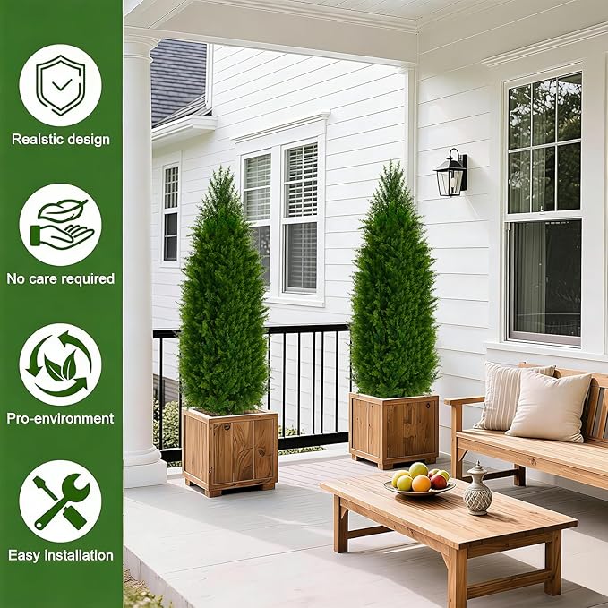4FT Artificial Cedar Pine Tree UV Resistant Faux Evergreen Tree for Indoor Outdoor Front Porch Entryway Patio Decor Maintenance-Free Fake Greenery