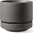 LE TAUCI 14 Inch Large Plant Pot with Saucer, Ceramic Outdoor & Indoor Big Planter with Drainage Hole, Mesh Pad & Plug Included, Unglazed Porous, Modern for Home and Patio, Charcoal Gray
