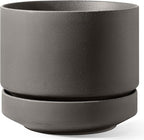 LE TAUCI 14 Inch Large Plant Pot with Saucer, Ceramic Outdoor & Indoor Big Planter with Drainage Hole, Mesh Pad & Plug Included, Unglazed Porous, Modern for Home and Patio, Charcoal Gray