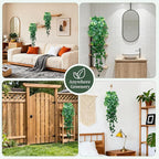 Artificial Hanging Plants for Shelf, 2-Pack Fake Potted Greenery Faux Monstera Leaves Vines in Black Pot, Décor for Office Living Room Bathroom Indoor Outdoor