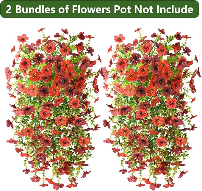 Homsunny Artificial Fake Flowers Plants for Outdoor Decoration, 2 PCS Faux Mums Summer Flowers for Outside UV Resistant Realistic for Porch Patio Garden Yard Balcony Home Decor(Red Brown)