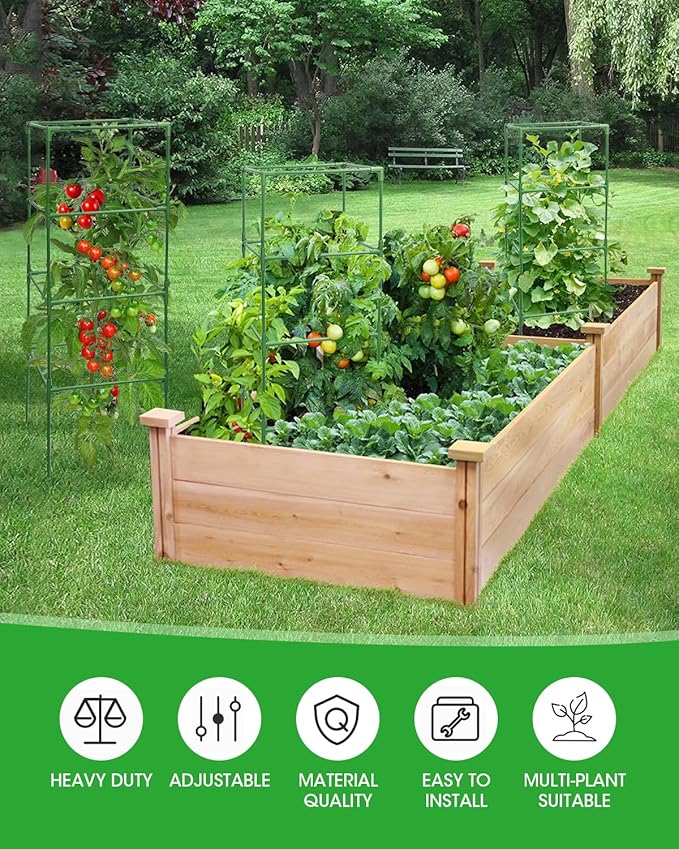 MYMULIKE 6 Pack Tomato Cage, Square Tomato Cages for Garden, Plant Trellis for Pots, Raised Garden Bed, Plant Support Stakes- 20 Clips Included