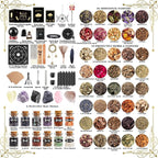 Wiccan Supplies and Tools for Protection, 130Pack Witchcraft Supplies Witchy Gift for Beginners, Dried Herbs, Crystals, Candles, Witch Starter Spell Kit