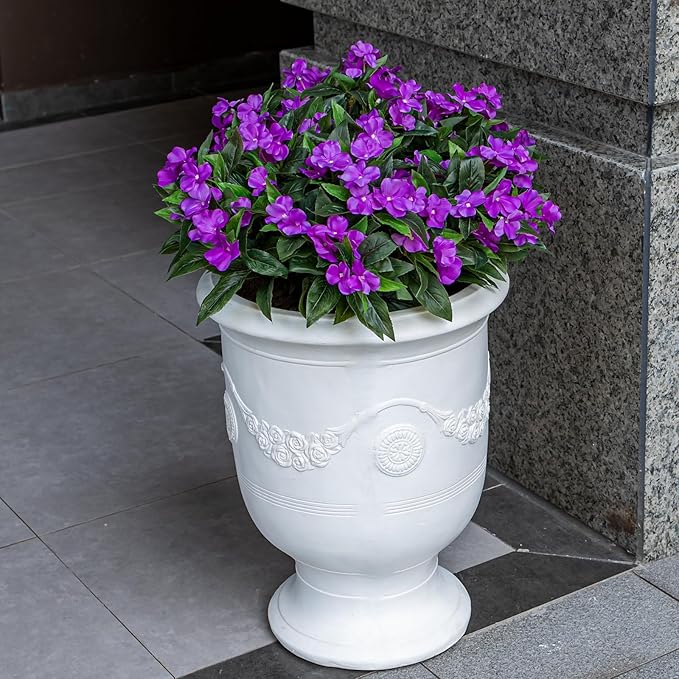Nigirior Artificial Fake Flowers for Outdoor Décor 6 Bundles UV Resistant Fake Plants for Planter Faux Impatiens for Home Porch/Garden Stunning（Purple）