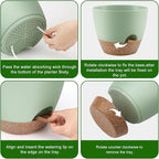 Plant Pots 12/10/9 Inch Self Watering Pots, Set of 3 Plastic Planters with Drainage Holes and Saucers,Plastic Flower Pots,Nursery Planting Pot for Indoor Out Door Plants(Green)
