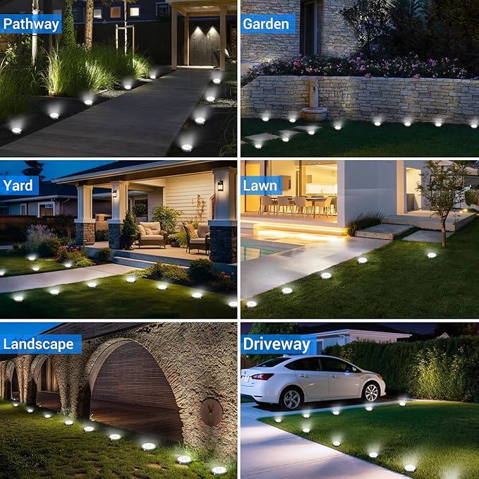 Peasur Solar Ground Lights Outdoor, 6 Pack Flat Solar Powered Disc Lights, IP68 Waterproof, Anti-Rust, Landscape Lighting for Pathway Garden Yard Lawn Walkway Landscape Driveway, Mini, Cool White