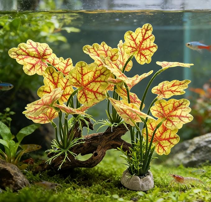 M2cbridge Fish Tank Plastic Soft Grass Artificial Betta Water Plants Decoration Goldfish Hide 2pcs (Light Yellow)