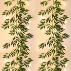 RECUTMS Artificial Hanging Willow Leaves Vine Twigs with Light 2Pc 5.7Ft Fake Silk Green Leaves Ivy Garland Faux Greenery Decoration for Indoor Outdoor Home Wedding Jungle Birthday Party Garden Table