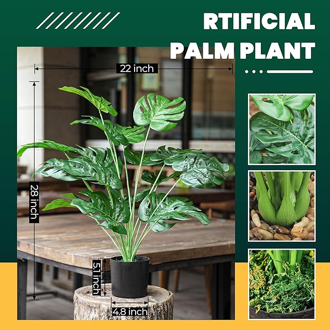 Toopify 28" 2Pack Large Fake Plants Artificial Palm Tree in Pot for Indoor and Outdoor Home Office Decor (Medium)