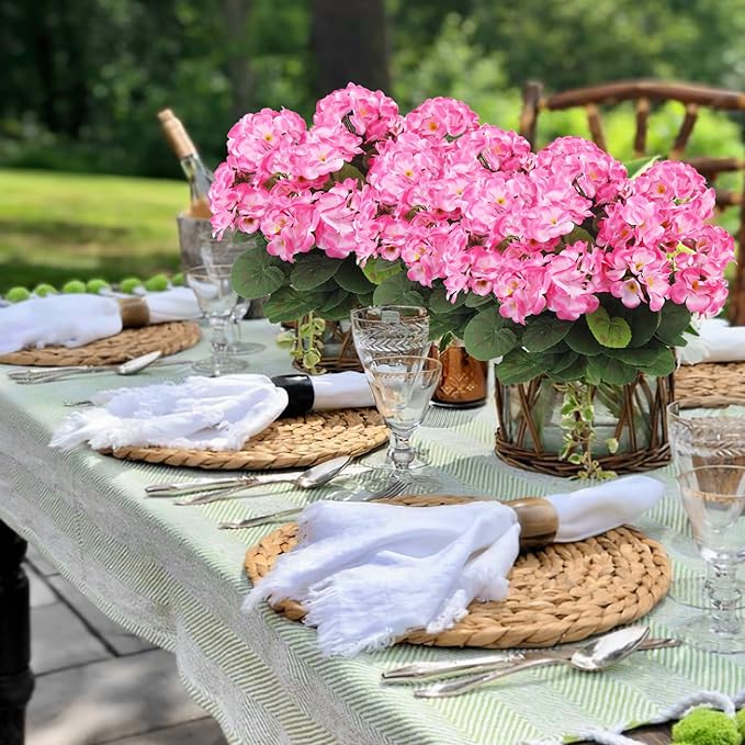 CITYES 3 Pcs Artificial Geraniums Flowers Silk Geraniums for Outdoors UV Resistant Pink Artificial Geranium Bush Faux Flowers Plant for Planter Garden Home Decor Indoor Patio Vase Table Centerpiece
