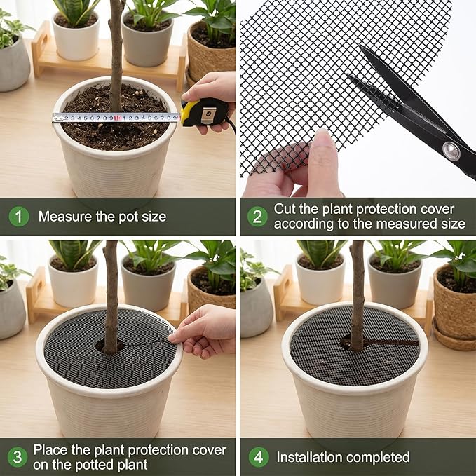 6 Pcs Plant Pot Cover Cuttable Plant Protector from Cats Indoor Dig-Free Plants Pot Soil Guard Flower Pots Grid Guard for Outdoor Garden Balcony
