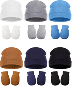 Geyoga 12 Pieces Newborn Hat Mittens Gloves Set Baby Boys Girls Cotton Baby Beanie for 0-12 Months