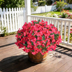Faux Bougainvillea Artificial Flowers for Outdoors Summer Outside Decor, 4 Bundles Red Fake Bougainvillea Silk Outdoor Flowers Plants UV Resistant Look Real for Porch Patio Window Planter Garden Home