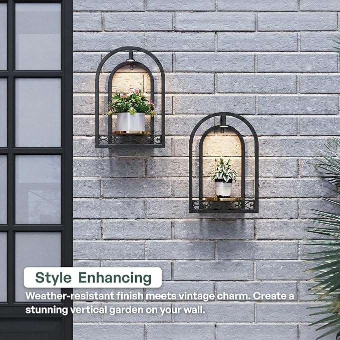 LED Grow Light Wall Hanging Planters with USB Power, Remote Control, Modern Decor for Indoor/Outdoor Plants, Living Room, Garden, Patio 2 Pack Black
