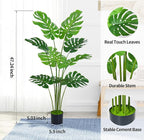4FT Artificial Tree, Large Fake Monstera Deliciosa Plants with Real Touch Leaves,Faux Tropical Palm Trees for Home Room Decor Indoor Outdoor(1Pack)