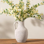 Ceramic Flower Vase Home Decor - 10 Inch Large White Rustic Table Flowers Vases Living Room Bedroom Plant Decorations Farmhouse Vintage for Kitchen Shelf Office Coffee Dining Desk House Women