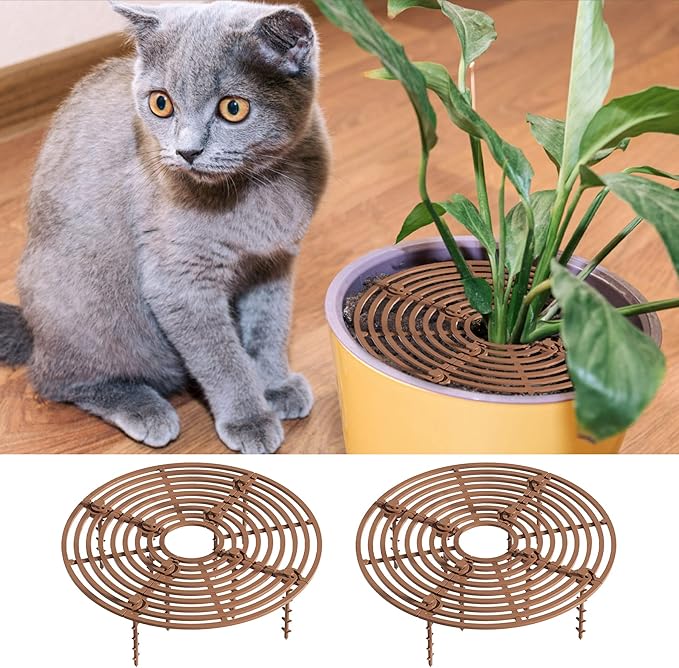 5 Pcs Plant Pot Grid, 7.48" Cuttable Plant Pot Soil Covers Protectors with 40 Stakes, Keep Cats Out of Indoor Potted Plants (5Pcs 7.48")