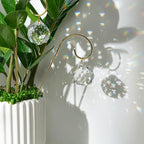 HDCRYSTALGIFTS 9pcs 30mm Crystal Ball Prism Suncatchers with 7.5'' Gold Plant Pot Trellis for Miniature Garden and Potted Plant Decorations, Fairy Garden Sun Catchers for Indoor Plants Accessories