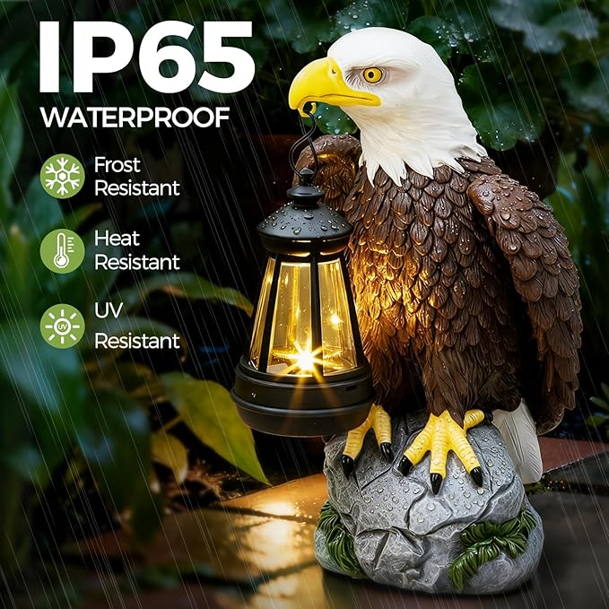 Jesokiibo 250th Anniversary USA Bald Eagle Statue with Solar Light, USA 250th Anniversary Merchandise Garden Decor Sculptures Statues Outdoor, Yard & Lawn Figurine,Bald Eagle Gift for Men