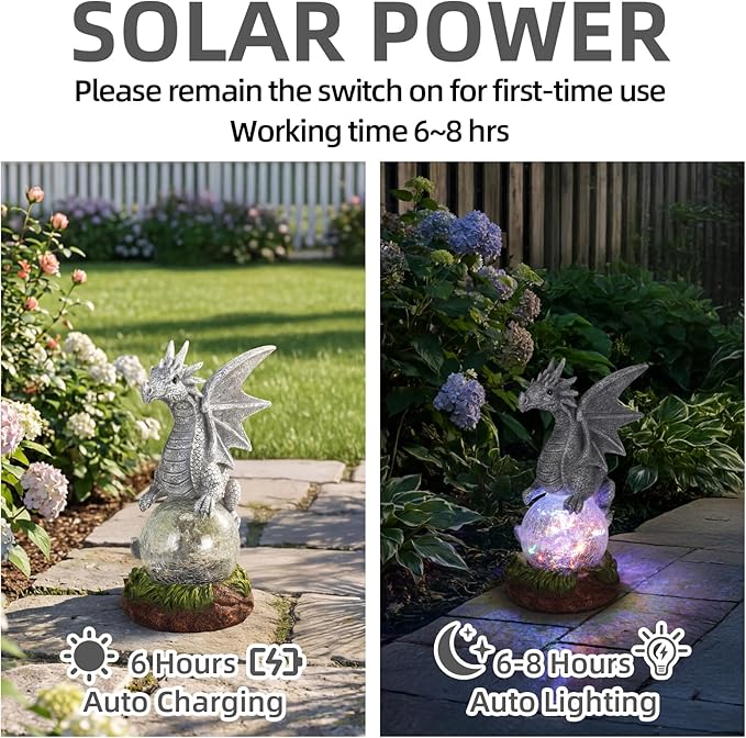 Rempry Solar Garden Dragon Statue Decor for Yard Lawn Patio Outdoor, Fantasy Dragon Lantern Birthday Housewarming Decoration Gifts for Women, Famliy, Friend