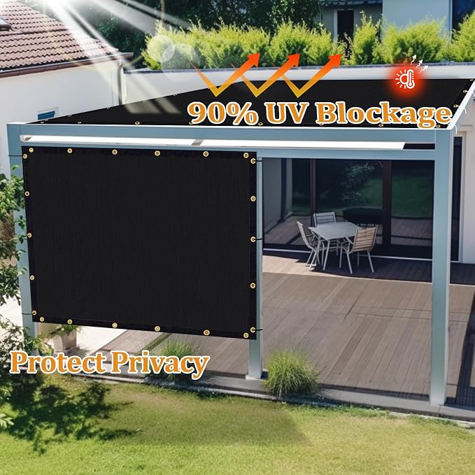Shade&Beyond Customized Size 6' X 20' Shade Cloth with Grommets, 90% UV Protection UV Protection Mesh Tarp Sun Screens for Patio GN01, Black