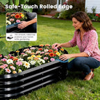 3 in 1 Galvanized Raised Garden Bed with 87" H Arch Trellis for Climbing Plants, Outdoor Gardening Planter Box with Climbing Net for Flower Vegetables Fruits Herbs, Black
