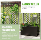 MOTION 2 Pcs Outdoor Raised Garden Bed with Trellis - Free Standing Planter for Hanging Flower Baskets Lattice Planter Boxes, Black