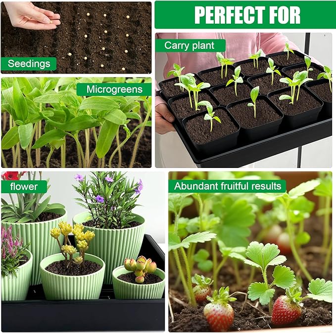 RooTrimmer Seed Starter Tray, 5 Packs Plant Tray, Durable Plastic Growing Trays, Stackable Seedling Starter Trays Perfect for Indoor, Outdoor, Greenhouses, 16.5" L x 13.2" W x 2.8" H - Black