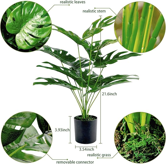 Toopify Artificial Palm Tree, 19" Large Fake Plants in Pot for Indoor and Outdoor Home Office Decor