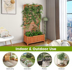 HAPPYGRILL Raised Garden Bed with Trellis, 72.5" Planter Raised Bed with Drainage Holes, Freestanding Garden Box for Vine Climbing Plants, Wooden Planter Box for Yard Balcony (2, Orange)