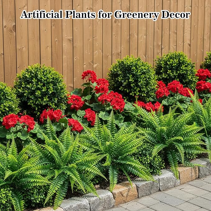 MAQIHAN 20 PCS Fake Fern - Artificial Ferns for Outdoors Faux Ferns for Outdoors Planter Large Outdoor Patio Decor Boston Fern Artificial Plants Faux Greenery Outdoor Porch Decor