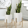 Oakrain Mid Century Planters for Indoor Plants, Metal Plant Set of 2, Modern Decorative Plant Pots for Living Room, Garden, Balcony, Cream White Planters with Glod Plant Stands, 10" & 12"