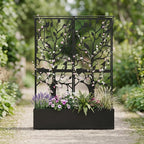 Metal Planter Box with Trellis, Tall Raised Garden Bed for Patio, Outdoor Privacy Planters for Climbing Plants, Vegetables, Fruits, Balcony, Outside, 62.4 x 12.2 x 44.6 Inch, Black
